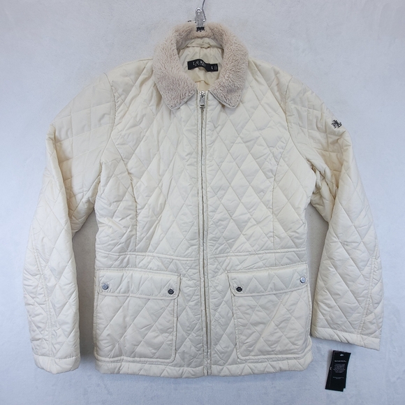 Lauren Ralph Lauren Quilted Diamond Jacket Moda Cream Size XL 74053 - Picture 1 of 6